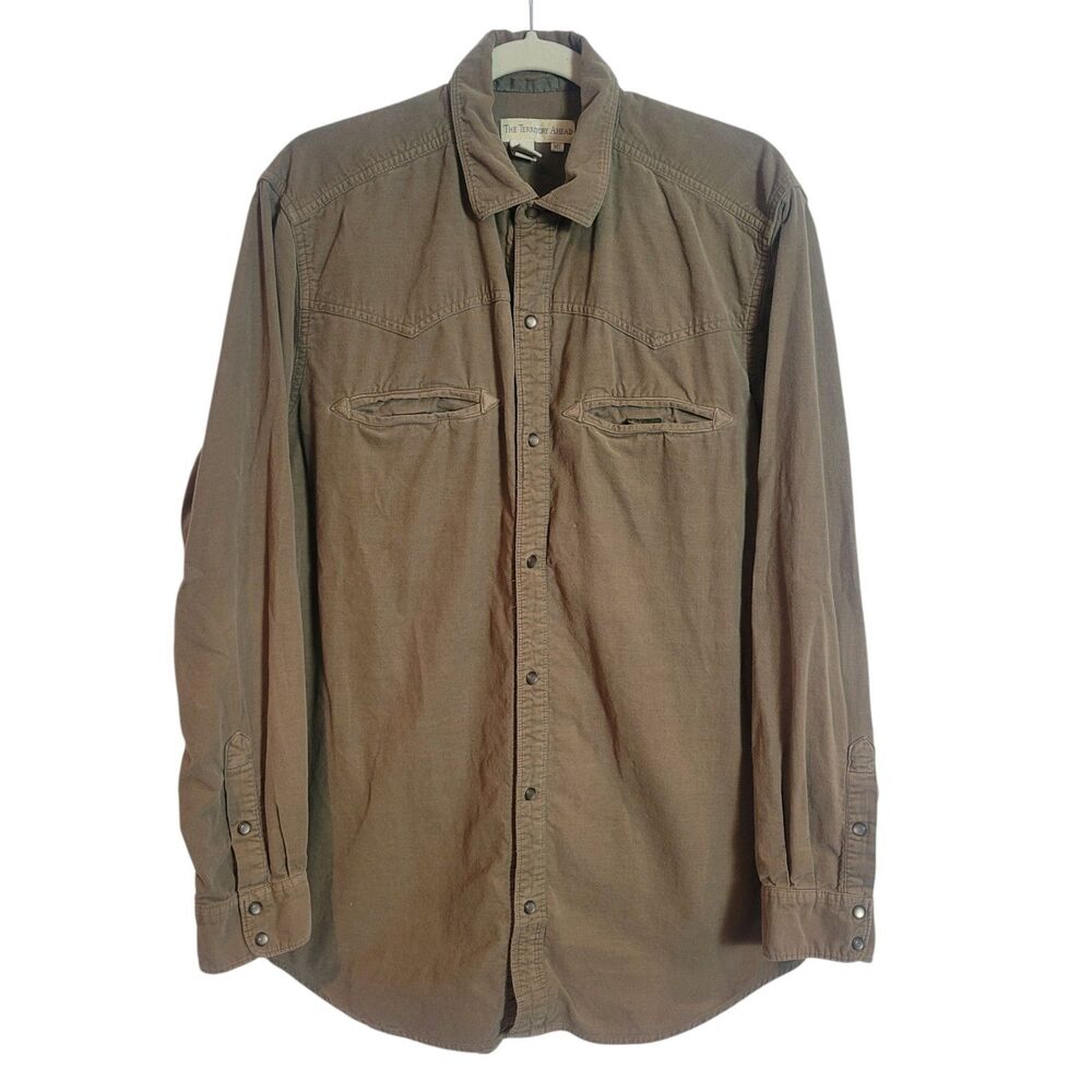 The Territory Ahead Western Pearl Snap Shirt Men's Medium Tall Green Cotton VTG